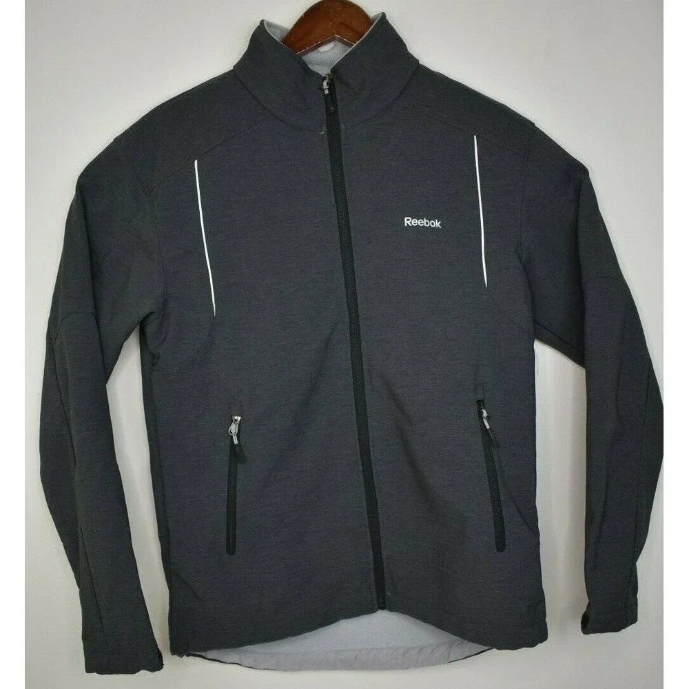 Reebok‎ Mens Gray Jacket Gray Full Zip Coat Front Chest Side Pockets Size Small